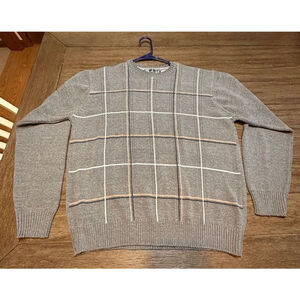 Y2K Men's Oscar de la Renta Dress Sweater XXL Beige Long Sleeve Pin Stripe